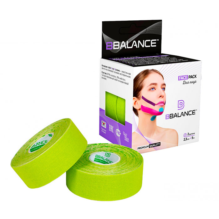 Кинезио тейп для лица BBalance Face Pack (2,5см*5м) Lime, Набор из 2 косметологических кинезио тейпов для тейпирования лица
Кинезио тейп для лица BBalance Face Pack (2,5см*5м) Lime, Набор из 2 косметологических кинезио тейпов для тейпирования лица