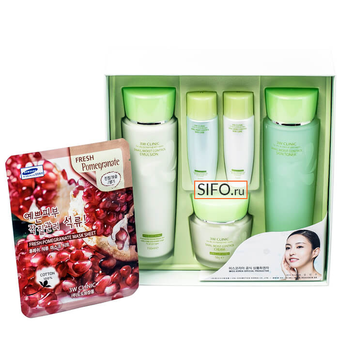 

Набор для увлажнения лица 3W Clinic Snail Moist Control Skin Care 3 Set, Набор для комплексного ухода за кожей лица со слизью улитки