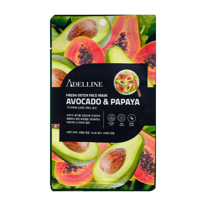Купить Тканевая маска Adelline Fresh Detox Face Mask Avocado & Papaya, Детокс-маска для лица с экстрактом авокадо и папайи, Южная Корея