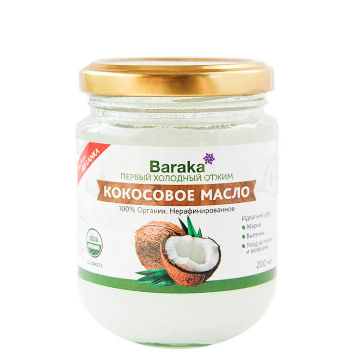 

Кокосовое масло Baraka Extra Virgin Coconut Oil (200 мл в стекле), Кокосовое масло холодного отжима из Шри-Ланки