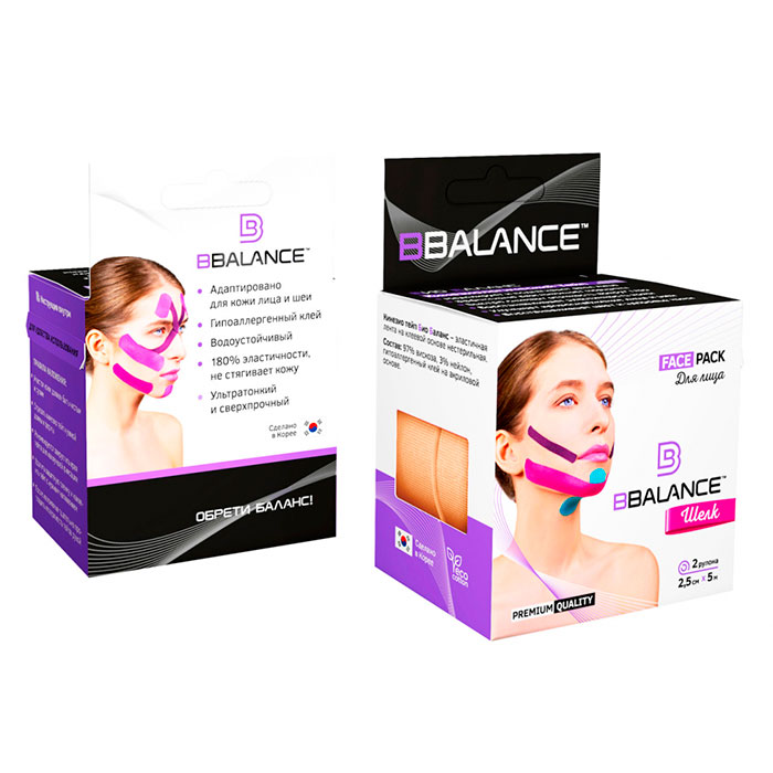 

Кинезио тейп для лица BBalance Face Pack (2,5см*5м, 2 рулона) Silk - Beige, Набор из 2 косметологических кинезио тейпов для тейпирования лица