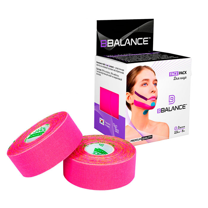 

Кинезио тейп для лица BBalance Face Pack (2,5см*5м) Pink, Набор из 2 косметологических кинезио тейпов для тейпирования лица