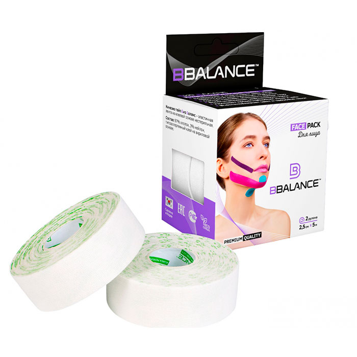 

Кинезио тейп для лица BBalance Face Pack (2,5см*5м) White, Набор из 2 косметологических кинезио тейпов для тейпирования лица