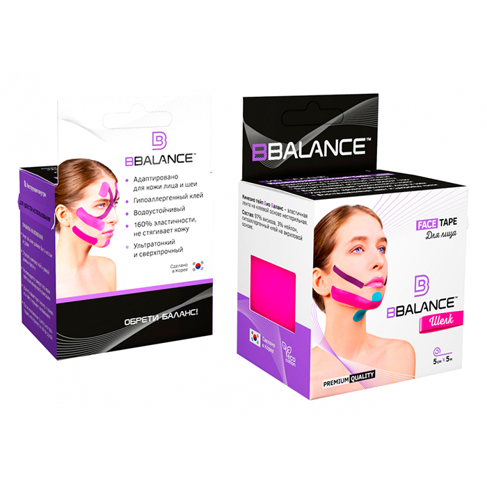 

Кинезио тейп для лица BBalance Face Pack (5см*5м) Silk - Pink, Косметологический кинезио тейп для тейпирования лица