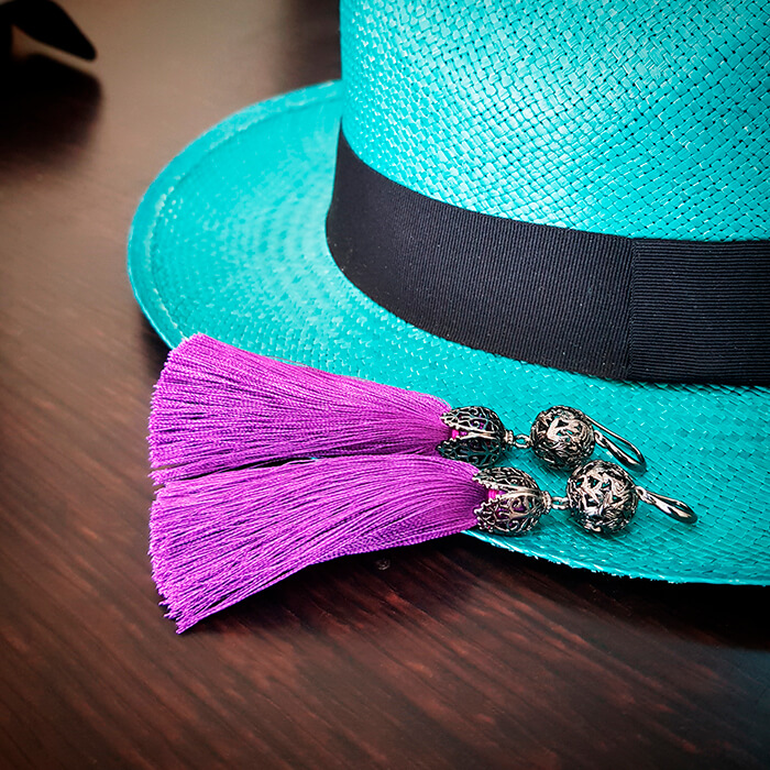 

Серьги-кисти Wizard Brush - Purple Heart, Пурпурные шёлковые кисти с готичной швензой