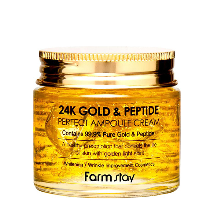 

Крем для лица FarmStay 24K Gold & Peptide Perfect Ampoule Cream, Ампульный крем с золотом и пептидами для восстановления и регенерации кожи лица