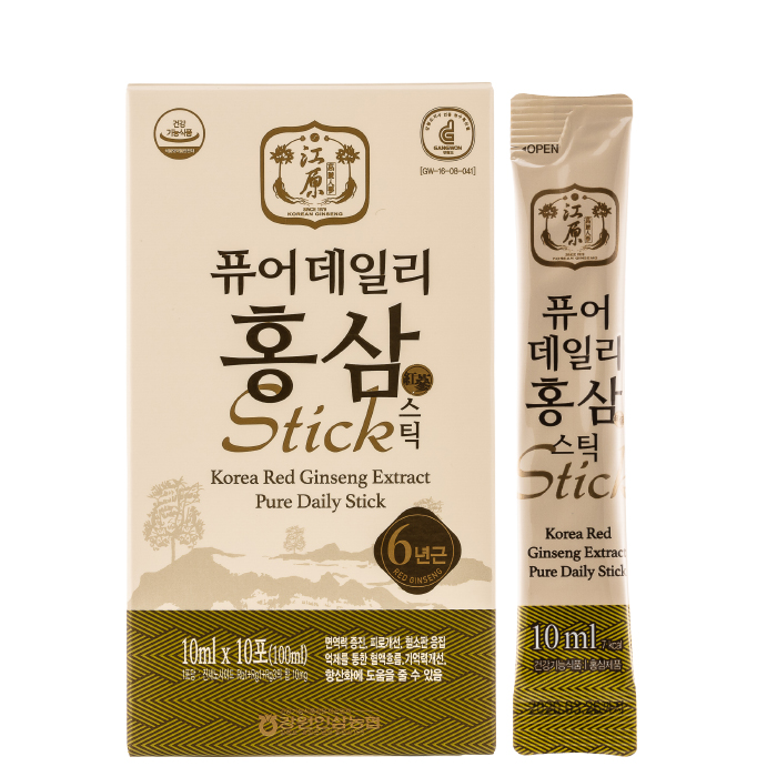 

Женьшень питьевой в стиках Gangwon Korea Red Ginseng Extract Pure Daily Stick (10шт), Функциональный напиток из экстракта красного женьшеня для поддержания здоровья организма