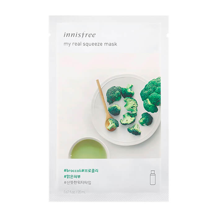 

Тканевая маска Innisfree It's Real Squeeze Mask - Broccoli, Трехслойная тканевая маска для лица с с экстрактом брокколи