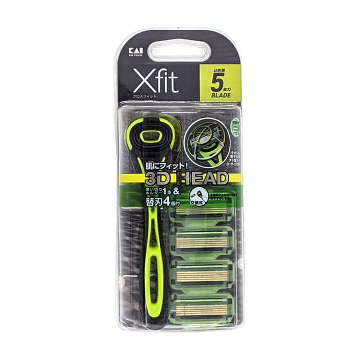 

Бритва мужская Kai Razor Xfit 3D Head 5 Blade, Мужской станок для бритья + 4 сменных лезвия с плавающей 3D-головкой