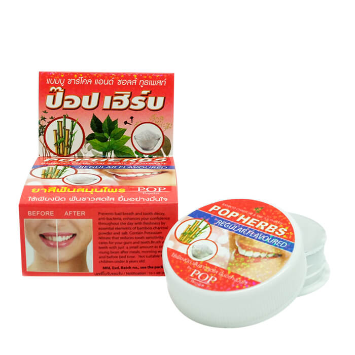 

Зубная паста POP Herbs Bamboo Charcoal & Salt Toothpaste (30 г), Растительная зубная паста с бамбуковым углем и солью в круглой упаковке