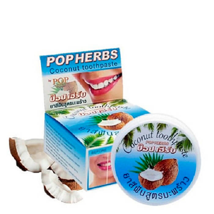 

Зубная паста POP Herbs Coconut Toothpaste (30 г), Растительная зубная паста с экстрактом кокоса в круглой упаковке