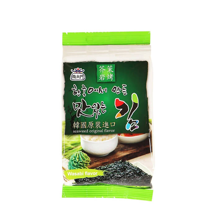

Морская капуста Jin Yang Sakkuram Wasabi, Тонкие хрустящие пластинки сушеной морской капусты в кунжутном масле со вкусом васаби