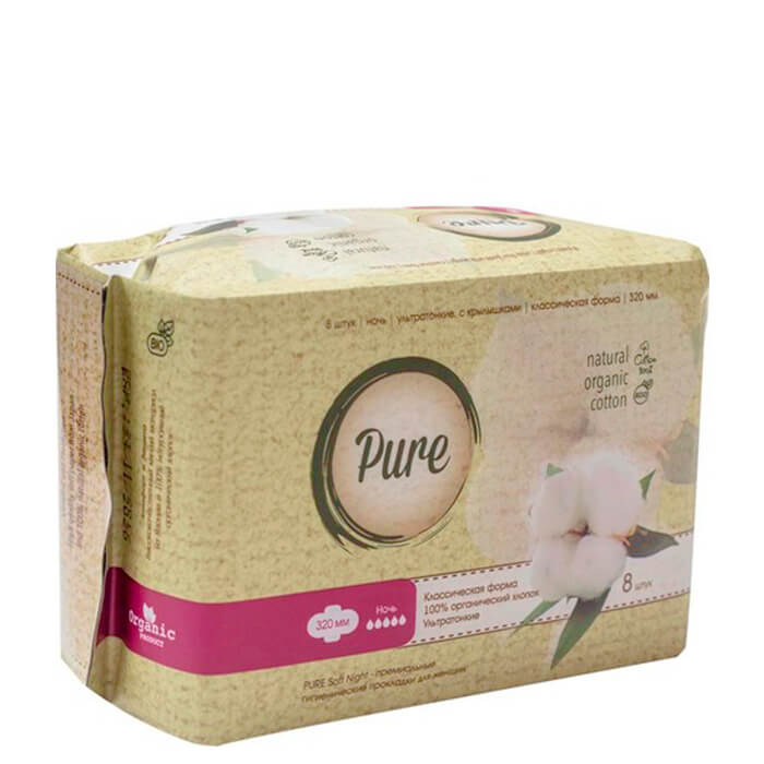 

Гигиенические прокладки Pure Soft Night (32 см), Ночные ультратонкие дышащие органические прокладки 8 шт