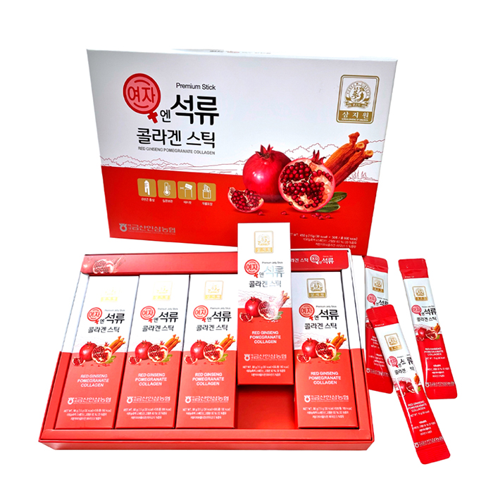 

Коллагеновый сироп в стиках SamJiWon Baekje Geumsan Red Ginseng Pomegranate Collagen (30 шт.), Жидкий морской коллаген с гранатом и красным женьшенем в форме сиропа в стиках
