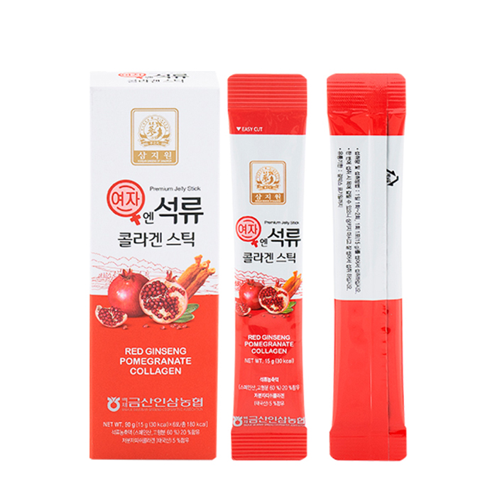 

Коллагеновый сироп в стиках SamJiWon Baekje Geumsan Red Ginseng Pomegranate Collagen (6 шт.), Жидкий морской коллаген с гранатом и красным женьшенем в форме сиропа в стиках