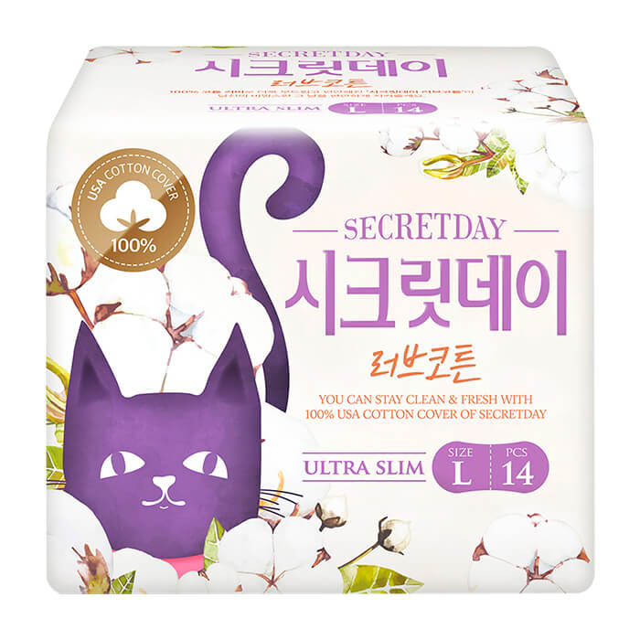 

Гигиенические прокладки Secret Day Love Recipe Ultra Slim Large 28 см, Гигиенические ультратонкие дышащие органические прокладки 14 шт