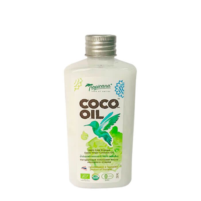 

Кокосовое масло Tropicana Organic Cold Pressed Virgin Coconut Oil 100% (250 мл), 100% натуральное кокосовое масло первого холодного отжима