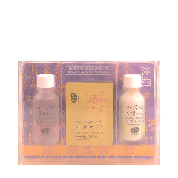 

Набор для лица Whamisa Organic Flowers Special Kit, Специальный набор из 3 миниатюр для знакомства с многоступенчатым ритуалом красоты