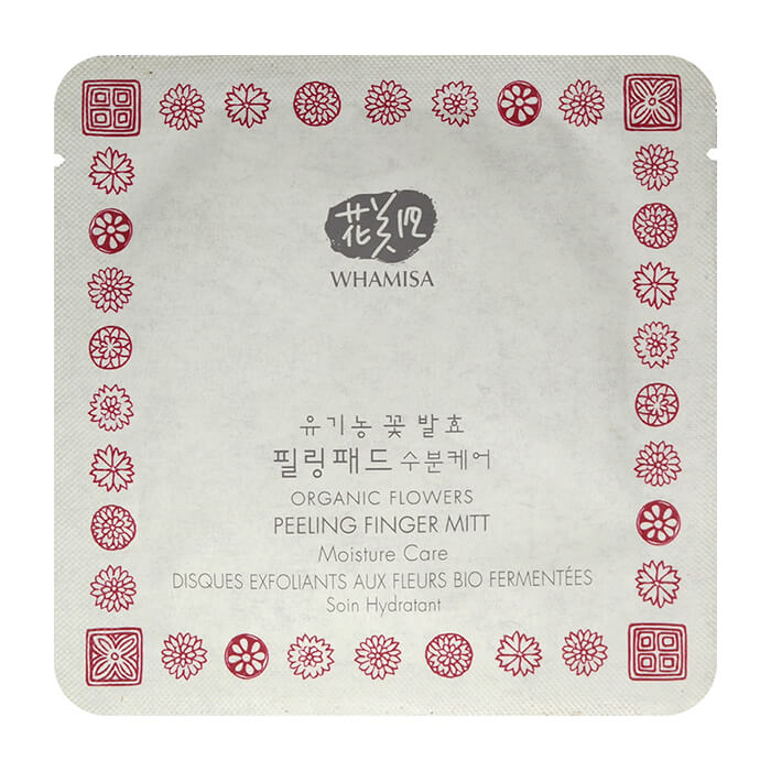 

Очищающий диск Whamisa Organic Flowers Peeling Finger Mitt Moisture Care (1 шт.), Спонж для пилинга увлажняющий на основе цветочных ферментов