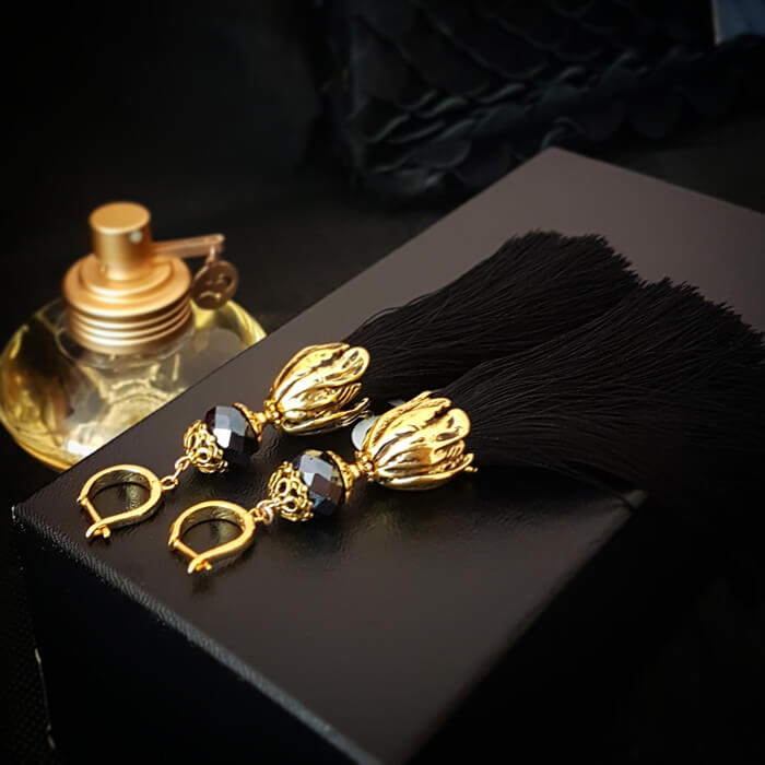 

Серьги-кисти Wizard Brush - Black & Gold, Шелковые серьги-кисти в классическом сочетании чёрного и золота